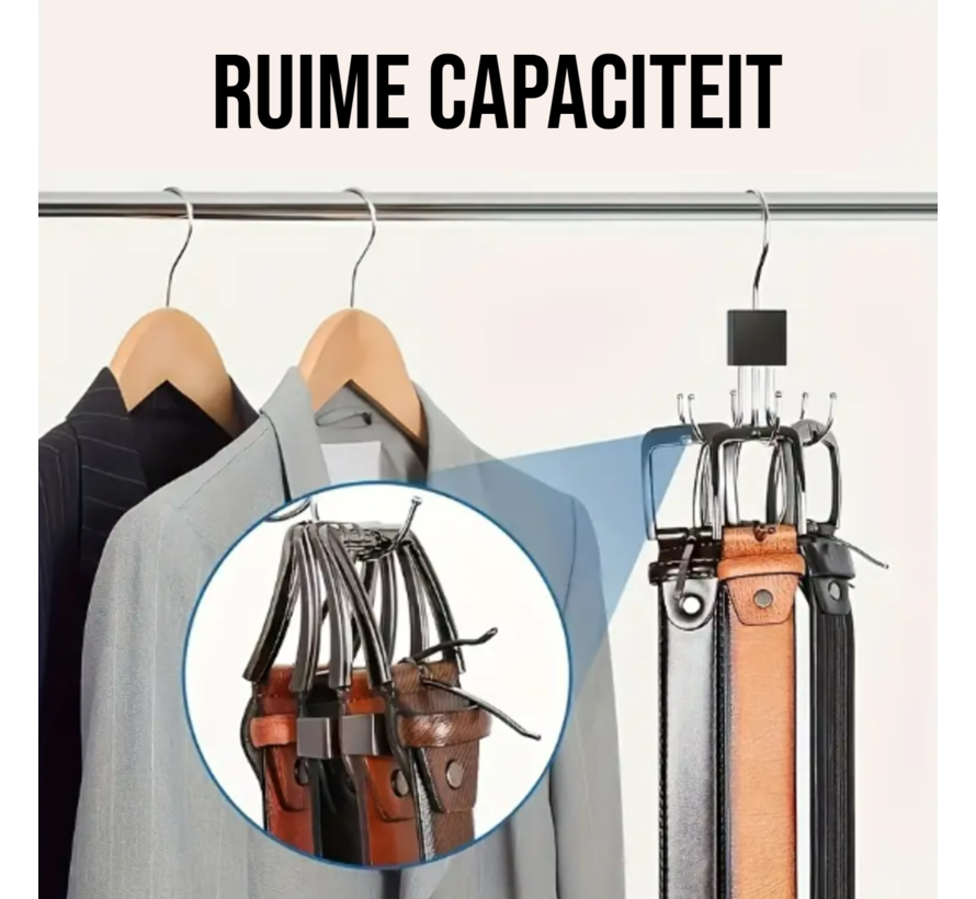 Multifunctionele Draaibare Accessoire Hanger ZWART – 6 Haaks Organizer Tassen & Riemen - 10x14cm