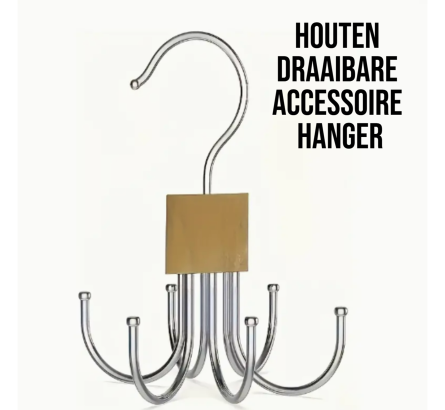 Multifunctionele Draaibare Accessoire Hanger BRUIN – 6 Haaks Organizer Tassen & Riemen - 10x14cm