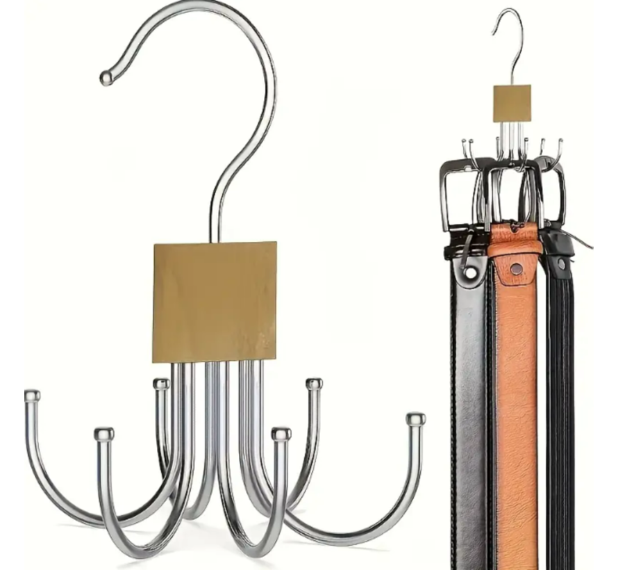 Multifunctionele Draaibare Accessoire Hanger BRUIN – 6 Haaks Organizer Tassen & Riemen - 10x14cm