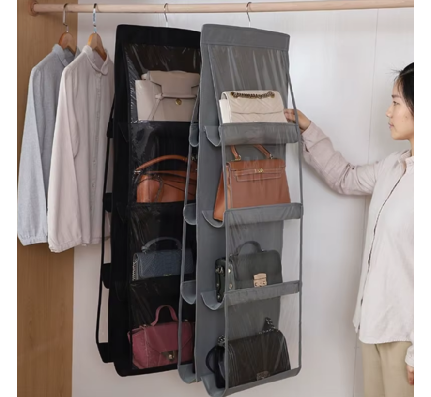 Ruimtebesparende Hangende Handtas Organizer – 8 Vakken - Kledingkast Opbergsysteem Zwart - 105 x 35 cm