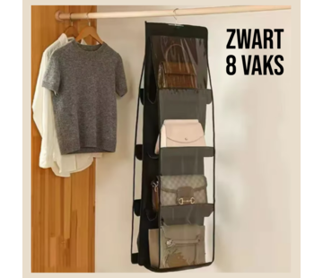 Allernieuwste.nl® Ruimtebesparende Hangende Handtas Organizer - 8 Vakken - Zwart - 105 x 35 cm