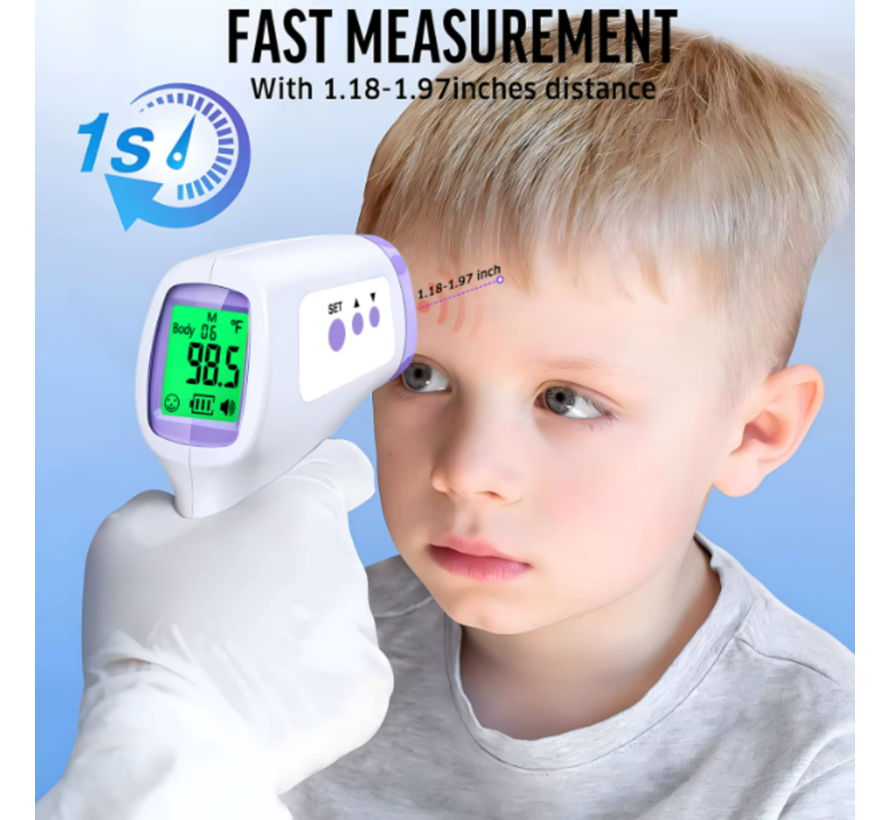 Digitale Infrarood Voorhoofdthermometer – Celsius & Fahrenheit - Snelle en Nauwkeurige Meting Baby & kind