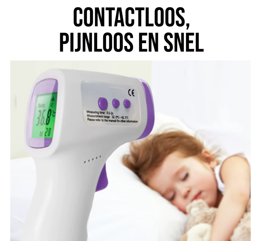 Digitale Infrarood Voorhoofdthermometer – Celsius & Fahrenheit - Snelle en Nauwkeurige Meting Baby & kind