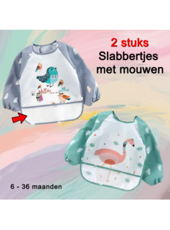 Allernieuwste.nl® 2 Stuks Baby Slabbers Met Lange Mouwen - Vogel & Flamingo