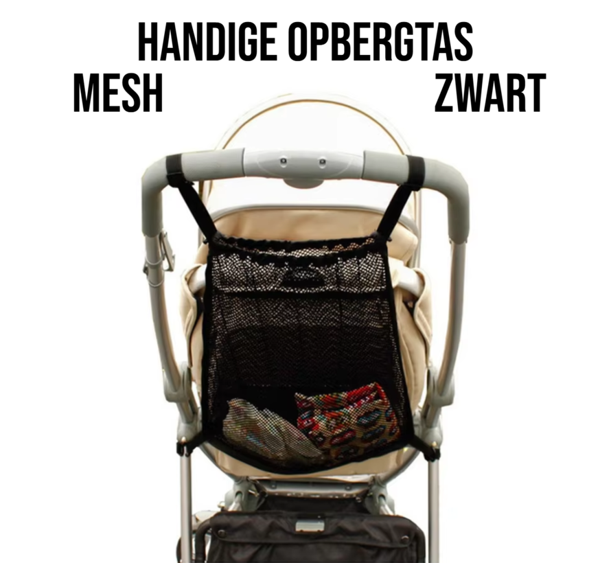Kinderwagen Opbergtas Zwart - Mesh Storage Bag voor Onderweg – 35x50 cm - Handige Organizer