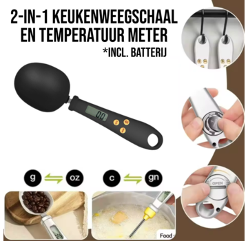 Allernieuwste.nl® 2-in-1 Digitale Elektronische Lepelweegschaal Inclusief Batterij - Zwart