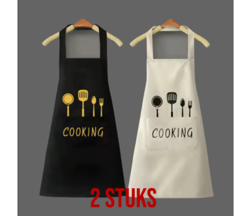 Allernieuwste.nl® 2 STUKS Cooking Keukenschorten - Zwart + Creme - 98 x 58 cm
