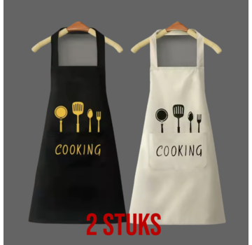 Allernieuwste.nl® 2 STUKS Cooking Keukenschorten - Zwart + Creme - 98 x 58 cm