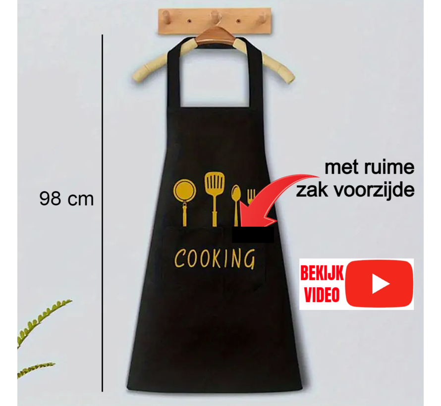 SET 2 STUKS Keukenschorten Waterdicht en Oliebestendig Kookschort Keukenschort voor Volwassenen COOKING - Mix 1x Zwart + 1x Creme - 98 x 58 cm %%