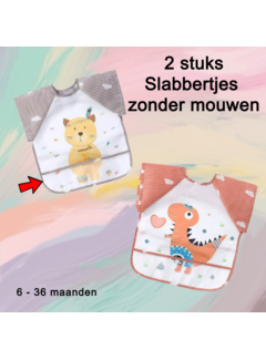 Allernieuwste.nl® 2 Stuks Baby Slabbers Zonder Mouwen - Dino & Beer