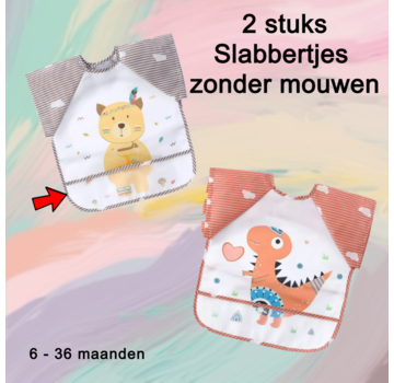 Allernieuwste.nl® 2 Stuks Baby Slabbers Zonder Mouwen - Dino & Beer