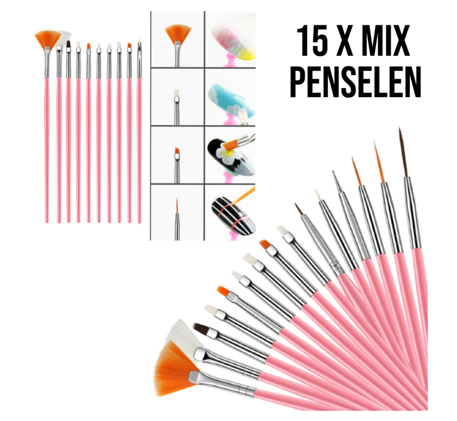 2 Stuks Palet Vlinder Ring Crème + 15 Mix Penselen & Penseelhouder – Compleet Nailartset