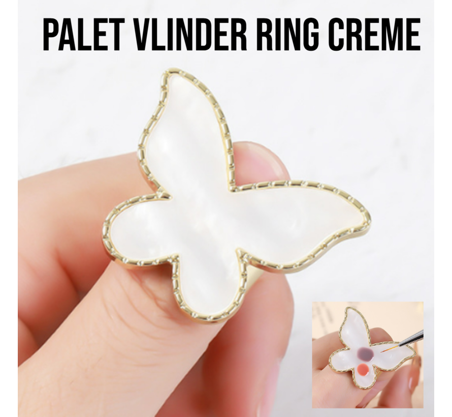 2 Stuks Palet Vlinder Ring Crème + 15 Mix Penselen & Penseelhouder – Compleet Nailartset