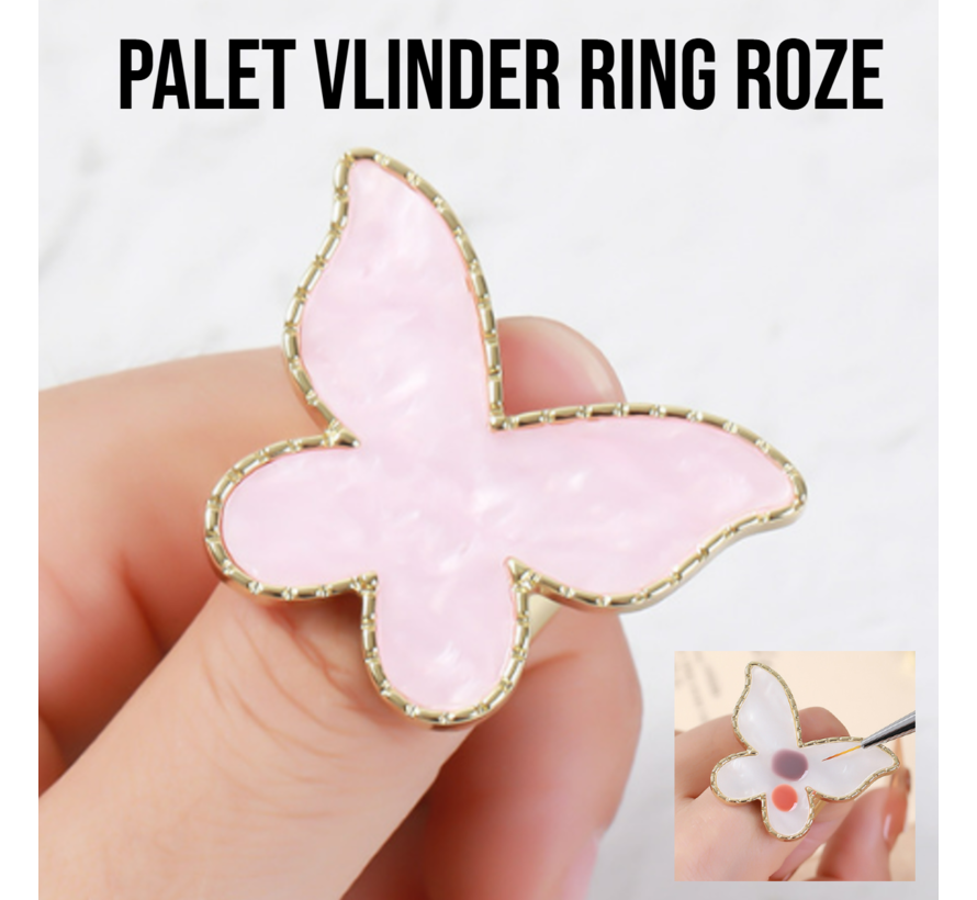 2 Stuks Palet Vlinder Ring Roze + 15 Mix Penselen & Penseelhouder – Compleet Nailartset