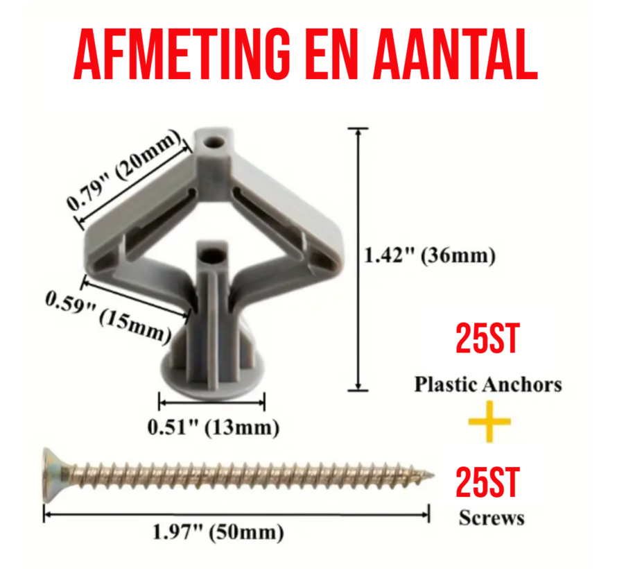 SET 25 STUKS Hollewandankers met Schroeven – Zelfborend – Grijs - Voor Gipsplaten & Holle Wanden