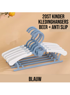 Allernieuwste.nl® 20 Stuks Kinder Kledinghangers ANTI SLIP - BEER - BLAUW