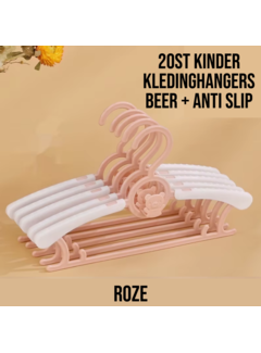 Allernieuwste.nl® 20 Stuks Kinder Kledinghangers ANTI SLIP - BEER - ROZE