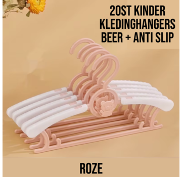 Allernieuwste.nl® 20 Stuks Kinder Kledinghangers ANTI SLIP - BEER - ROZE