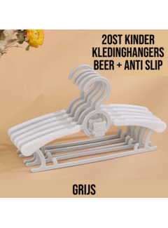 Allernieuwste.nl® 20 Stuks Kinder Kledinghangers ANTI SLIP - BEER - GRIJS