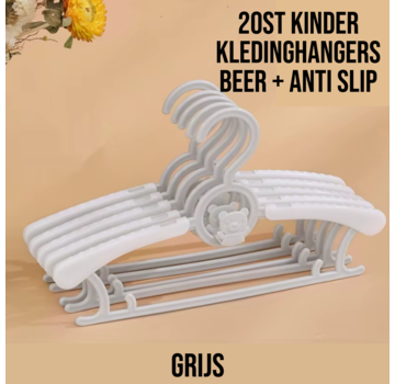 Allernieuwste.nl® 20 Stuks Kinder Kledinghangers ANTI SLIP - BEER - GRIJS