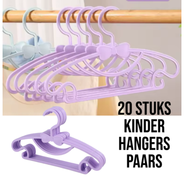 Allernieuwste.nl® 20 Stuks Kinder Kledinghangers STRIK - PAARS