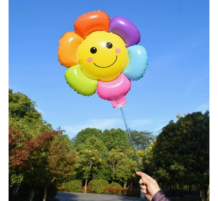 2 STUKS Regenboog Smiley Bloem Ballon – XL Folieballon 102 x 94 cm - Feest, Liefde & Cadeau