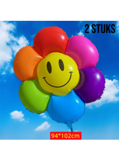 Allernieuwste.nl® 2 STUKS XL Regenboog Smiley Bloem Ballon – Folieballon 102 x 94 cm