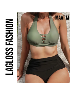 LaGloss Bikini Olijf Groen & Zwart met Strikband – Maat M