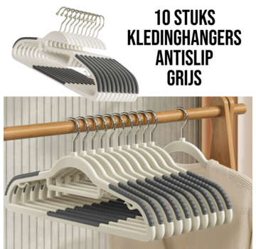 Allernieuwste.nl® 10 Stuks Antislip Kledinghangers - Grijs