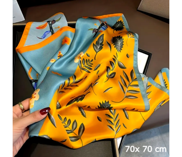 LaGloss Okergele Bloemenprint Vierkante Sjaal - 70x70cm **