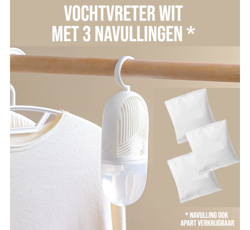 Allernieuwste.nl® Vochtvreter Wit inclusief 3 Navullingen – Effectieve Vochtbestrijder voor Huis, Garage & Auto