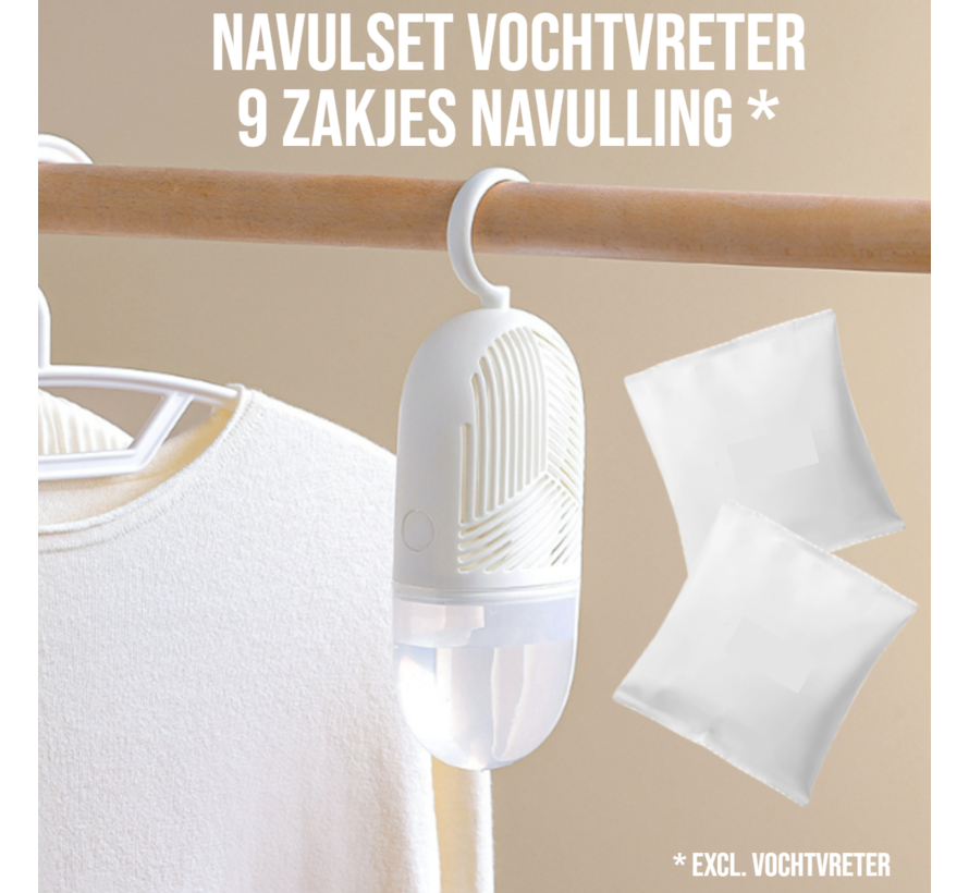 Navulset van 9 Navullingen voor Vochtvreter Wit – Extra Refills voor Effectieve Vochtbestrijding