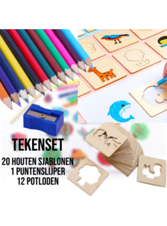 Allernieuwste.nl® Houten Sjablonen Set voor Kinderen - Inclusief 12 Kleurpotloden & 1 Puntenslijper