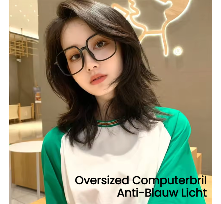 LaGloss® Anti-Blauw Licht Computerbril – Oversized Vierkante Ultralichte Bril Zwart - Zonder Sterkte Oogbescherming