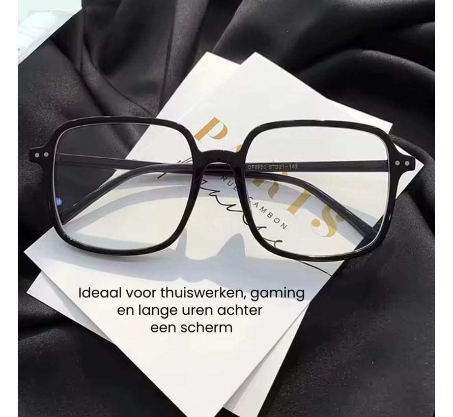 LaGloss® Anti-Blauw Licht Computerbril – Oversized Vierkante Ultralichte Bril Zwart - Zonder Sterkte Oogbescherming