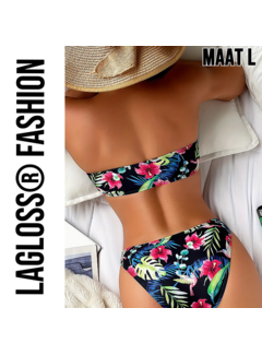 LaGloss Strapless 2-delige Bikini Tropische Print Maat L