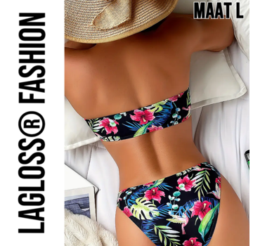 LaGloss Strapless 2-delige Bikini Tropische Print Maat L