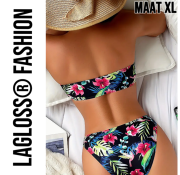LaGloss Strapless 2-delige Bikini Tropische Print Maat XL