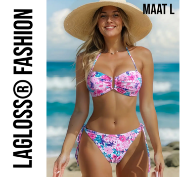 LaGloss 2-Delige Bikini Set Roze Bloemenprint Maat L
