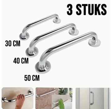 Allernieuwste.nl 3 Stuks RVS Douche Handgrepen Wandbeugel Zilver – 30, 40, 50 cm