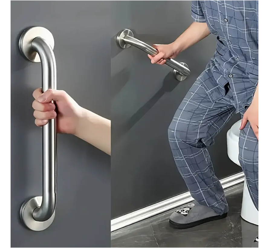 Allernieuwste.nl® 3 Stuks RVS Handgrepen – Wandbeugels voor Senioren & Ouderen (30, 40, 50 cm, Zilver) – Douche & Badkuip Greep Set