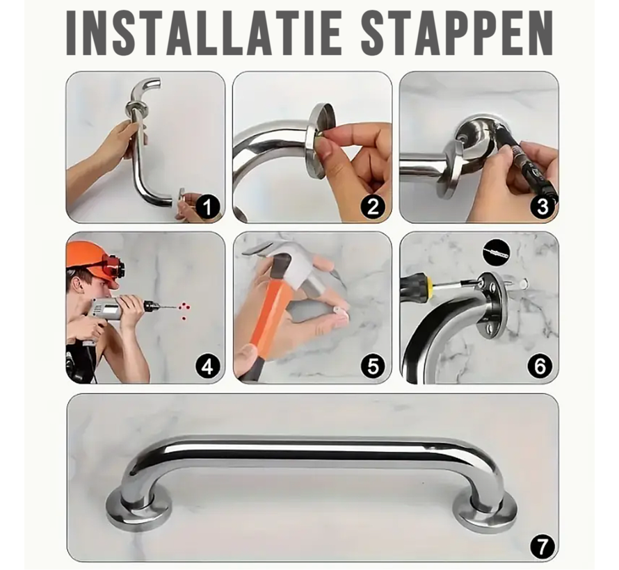 Allernieuwste.nl® 3 Stuks RVS Handgrepen – Wandbeugels voor Senioren & Ouderen (30, 40, 50 cm, Zilver) – Douche & Badkuip Greep Set