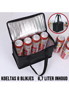 Allernieuwste.nl® Opvouwbare Draagbare Koeltas 6.7 liter – Thermische 8 Blikjes Zwart