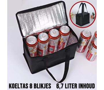 Allernieuwste.nl® Opvouwbare Draagbare Koeltas 6.7 liter – Thermische 8 Blikjes Zwart