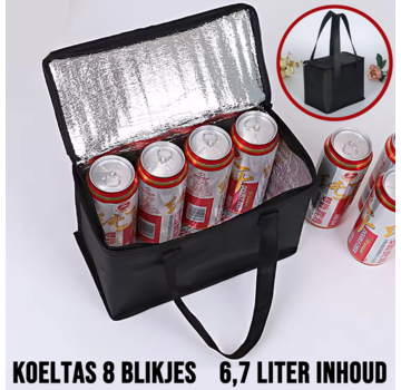 Allernieuwste.nl® Opvouwbare Draagbare Koeltas 6.7 liter – Thermische 8 Blikjes Zwart
