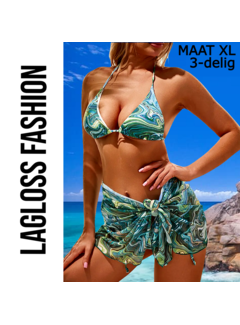 LaGloss 3-Delige Bikini Set Groen Ocean Print met Rok Maat XL