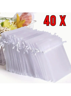 Allernieuwste.nl® 40 St Doorschijnende Organza Zakjes + Trekkoord Wit - 9x12cm **