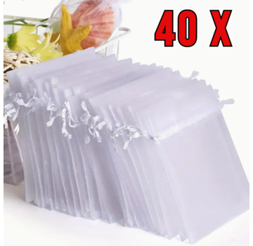 Allernieuwste.nl® 40 St Doorschijnende Organza Zakjes + Trekkoord Wit - 9x12cm **
