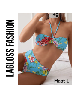 LaGloss 2-Delige Bikini Set Blauw Tropische Bloemen – Maat L