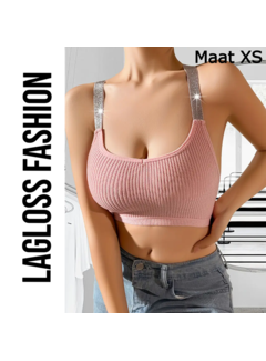 LaGloss Roze Top met Glitter Schouder Bandjes - Maat XS